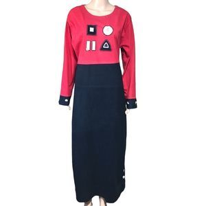 Vintage Y2K black & red colorblock embroidered dress sz XL